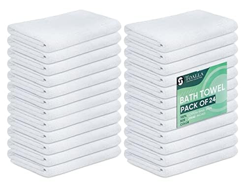 TOALLA 100% Cotton Bath Towel Set Pack of 24-500 GSM-Soft Large Bath Towel-Super Absorbent-Quick Dry-Ideal for Pool Home Gym Spa Hotel-Perfect for Daily Use-Bath Towel Set 20x40 Inche-White