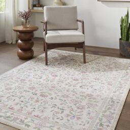 Livabliss Tansy Area Rug 160x220 cm – Machine Woven, Chenille/Polyester, Modern Pattern for Living Room & Dining, Machine Washable, White Green Lilac Blue Grey Red