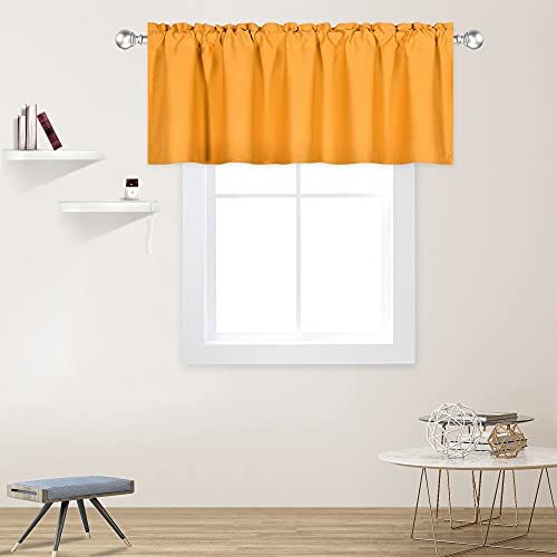 DECOVSUN Vibrant Orange Valance for Windows 60x18 Inch Solid Thermal Insulated Blackout Rod Pocket Kitchen Short Curtain Toppers Valance for Bathroom Living Room 1 Panel