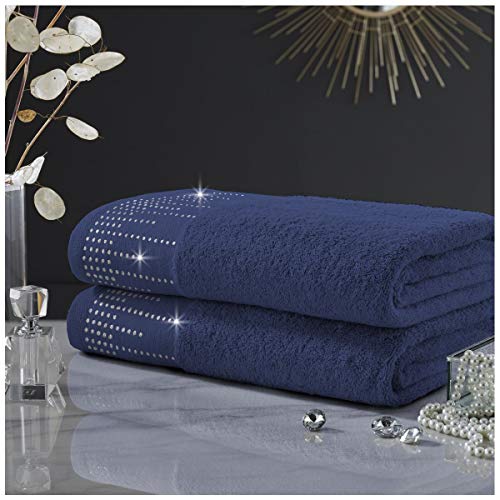 GAVENO CAVAILIA Luxury 2PK Abington Towel Set, 100% Cotton Soft & Cosy Bathroom Accessory, Navy, Bath Sheet 41362722