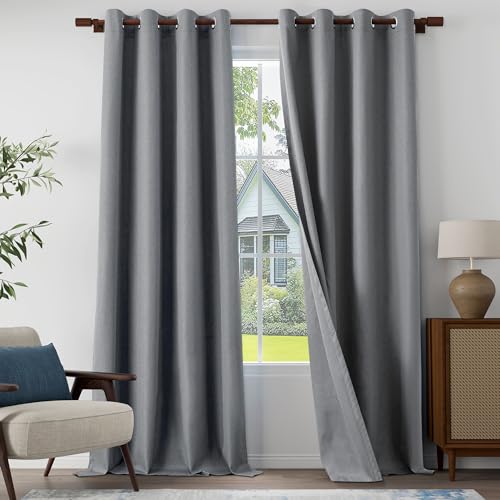 "Extra Lenght 100% Blackout Curtains 120 Inch Length 2 Panels Set for Living Room, Bedroom, Light Weight Curtains with Grommets Top, Full Blackout Curtains Privacy Protection, Gray, 52"" W x 120"" L"