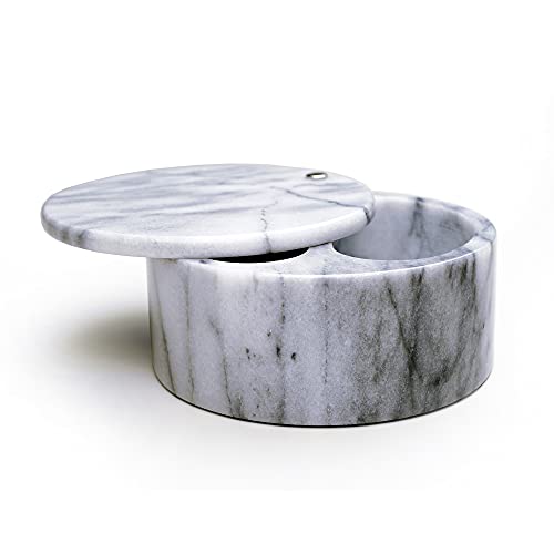 "RSVP International Dual Compartment Box - Chic & Modern Herb Container - 10 Ounces Total - Swivel Top Protects Salts - Beautiful, Solid Marble, 5"", White"