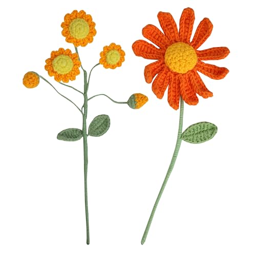 Talking Tables 2 x Autumn Hues Crochet Stems 26cm Handmade Crochet Flower Bouquet with Sunflower and Blooms, Reusable Autumn Decoration for Vases, Mothers Day Gifting