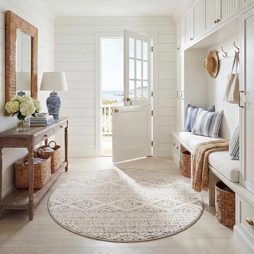 Safavieh Boho Rug for Living Room, Dining Room, Bedroom - Tulum Collection, Short Pile, in Ivory and Grey, 200 x 200 cm