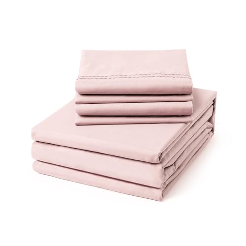 ClevaHome Full Size Sheet Set - 6 Piece Soft Breathable Luxury Bed Sheet Set - Shrinkage & Fade Resistant Embroidered Bedding Sheet with Deep Pocket, 2 Extra Pillowcases (Full, Barely Pink)