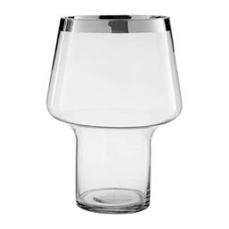 Premier Complements Verre Vase, Clear Glass, Silver Finish Rim