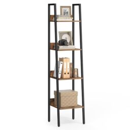 VASAGLE Ladder Shelf, 4-Tier Narrow Shelf, Bookshelf for Home Office, Living Room, Bedroom, Kitchen, Industrial, Rustic Brown and Ink Black LLS108B01