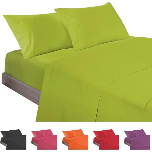 ECOMMERC3 - 4-Piece Bed Sheet Set 180 Made in Spain - Sheet Set with Fitted Sheet, Top Sheet and 2 Pillowcases 45 x 100 cm Pistachio Colour