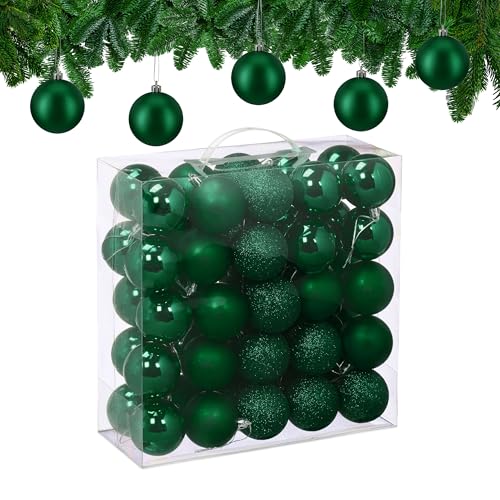 Relaxdays Christmas Baubles, Set of 50, Tree Ornaments, Holiday Decorations, Plastic, Shatterproof, 6 cm, Dark Green