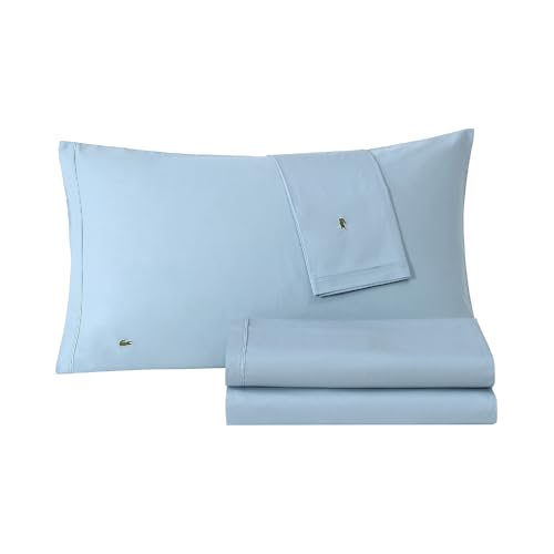 Lacoste 100% Cotton Percale 4-Piece Sheet Set – Cool, Crisp, Matte, and Durable, Oeko-Tex Certified – Solid, Allure Blue, King