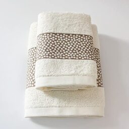 Jenny Sesal Miriam Set 1+1 Jacquard Towels with Frill, Set of Two Bath Towels Face and Guest Size: Face: 50 x 100 cm, Guest 38 x 58 cm, Soft to the Touch (Panna)