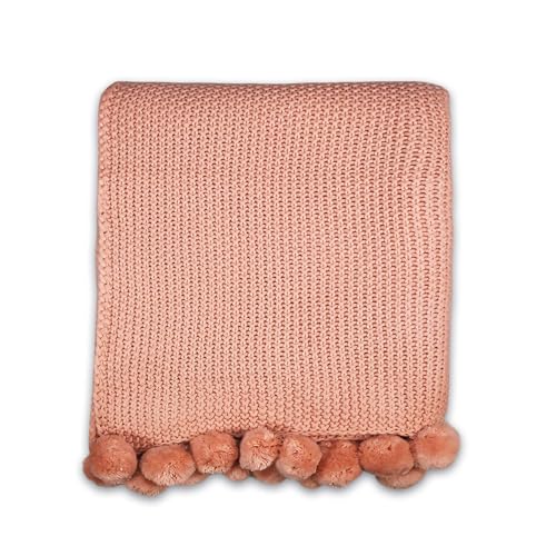 Shruti Designs Throw - Pink Pom Pom Blanket - 100% Acrylic - 150 x 125 cm
