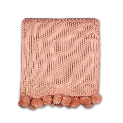 Shruti Designs Throw - Pink Pom Pom Blanket - 100% Acrylic - 150 x 125 cm