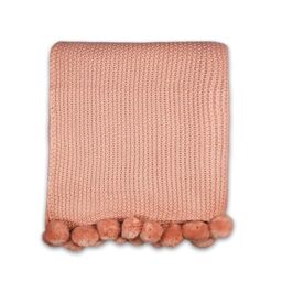 Shruti Designs Throw - Pink Pom Pom Blanket - 100% Acrylic - 150 x 125 cm