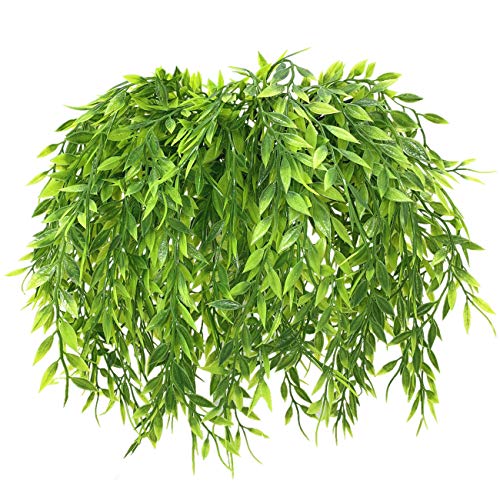 PASYOU Artificial Willow, Plastic Plants Greenery Leaves Fake Hanging Vine Faux Ivy for Home Indoor Outdoor Garden Door Wall DIY Basket Planter Filler Wedding Party Decoration UV Resistant - 4 Pack