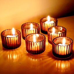 Small Amber Votive Candle Holders Set of 12, 2'' x 1.4'' Glass Brown Mini Votive Holder Home Decoration, Clear Tealight Candles Holder for Table Centerpieces and Wedding Decor