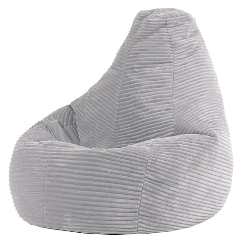 icon Dalton Kids Bean Bag, Grey, Cord Kids Bean Bag Chair with Filling Included for Girls and Boys, Childrens Chair, Beanbags for Children, Playroom Décor, Bedroom Accessories