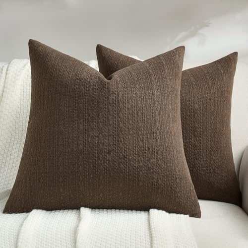 FUTEI Dark Coffee Chenille Throw Pillow Covers 24x24 Inch Set of 2,Luxuriously Soft Argyle Textured European Cushion Cases,Modern Home Decor for Couch Living Room
