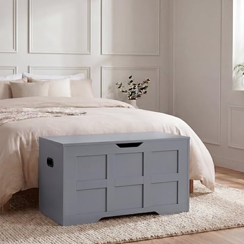 Vida Designs Storage Ottoman Bench - Grey - 76W cm - Shaker Style - Cut-Out Handle - Easy Assembly - Blanket Box - Modern Bedroom Living Room Hallway Furniture Storage Toy Box Unit
