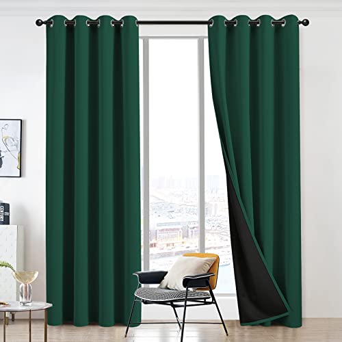 JSFLY 100% Blackout Curtains 106 inch Length for Bedroom, Thick Noise Reduction Thermal Insulated Grommet Window Drapes Room Darkening Curtains for Living Room, 2 Panels (62x106,Hunter Green)