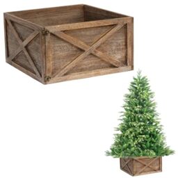 Christmas Tree Skirt Foldable Wooden Box Xmas Tree Stand Base Cover Collar Trunk Basket Ring for Tree Decorations 45x43x25cm