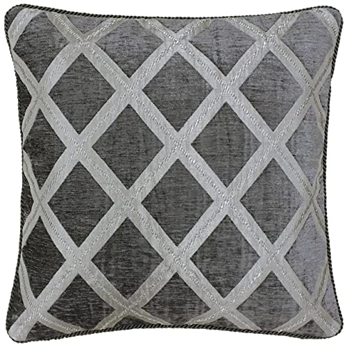 "Riva Paoletti Hermes Filled Cushion-graphite Grey-chenille Fabric-reversible Geometric Diamond Design-soutache Braid Edges-100% Polyester-45 X 45cm (18"" X 18"" Inches), Polyester, Oyster, 45 X 45cm"