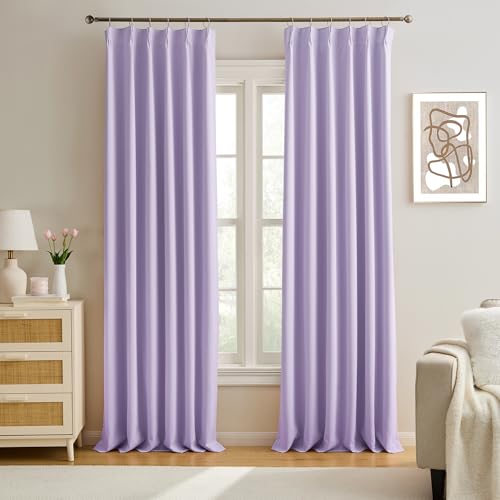 KEQIAOSUOCAI Lavender Pinch Pleated Curtains Blackout 40x108 2 Panels