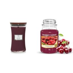 Woodwick Large Hourglass Scented Candle - Black Cherry - with Crackling Wick - Burn Time : Up to 130 Hours & Yankee Candle Scented Candle - Black Cherry Large Jar Candle