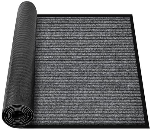 MYFAMIREA Commercial Floor Mat 3' x 5' Extra Large Front Door Industrial Rug Heavy Duty Brush Step Entrance Mat Weather Utility Rug with Non Slip Rubber Backing Low Profile for Entryway, Charcoal Grey