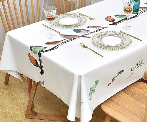 Yofori Table Cloth for Rectangle Table Heavy Duty Vinyl Tablecloth Rectangular Waterproof Plastic Tablecloth Wipeable Outdoor PVC Table Cover for Picnic (Birds, 54'' x 78'')