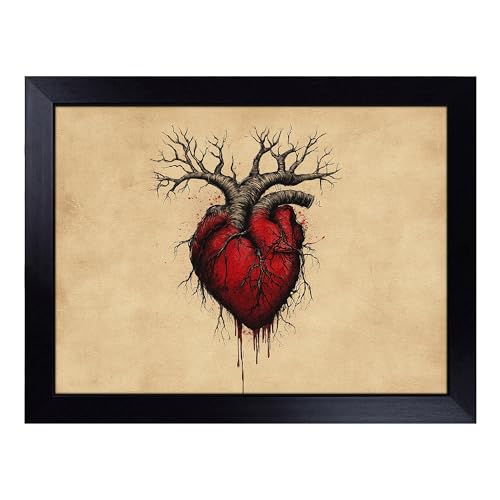 Lap Tray with Bean Bag Cushion, Anatomical Heart - Handmade in the UK, Raised Wooden Edge, Padded Cushion, Heat-Resistant Wipe-Clean Surface, for Meals, Laptops and Crafts