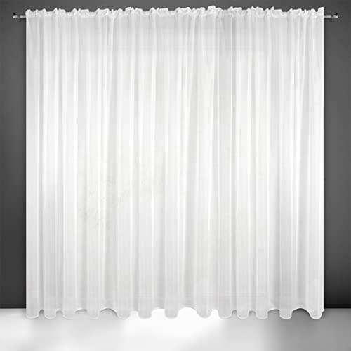 Eurofirany LUCY Voile Curtain, Sheer Curtain with Rufflette Tape - 1 Unit, Bedroom, Living Room, Kitchen, White, 350x250 cm