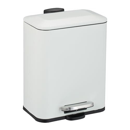 Relaxdays Cosmetics Waste Bin, 5 Litre, Bathroom Soft-Close Trash Can, Matt Finish, Removable Inner Bin, Pedal, White