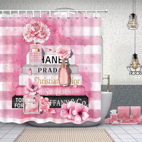 Bkyedsa High Fashion Shower Curtain, Pink & Black Luxury Waterproof Polyester Fabric Shower Curtains Bathroom Decor with 12 Hooks 72 x 72 Inches