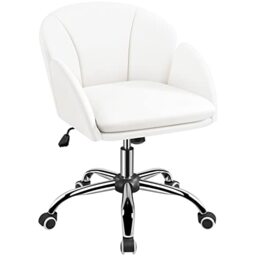 Yaheetech Faux Leather Desk Chair Cute Makeup Vanity Chair White