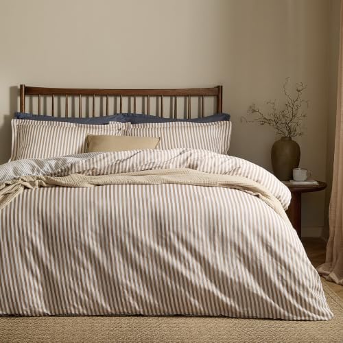 Yard Hebden 100% Cotton Stripe Duvet Cover Set (Caramel,Emperor) - Reversible Stripe Design Soft Breathable Comfort Bedding