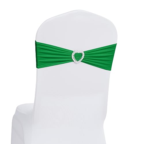 Howhic Pack of 60 Spandex Chair Sashes Bows Stretch Chair Cover Band with Buckle Slider Universal Elastic Chair Ties for Wedding Banquet Party Event Decoration (EmeraId)