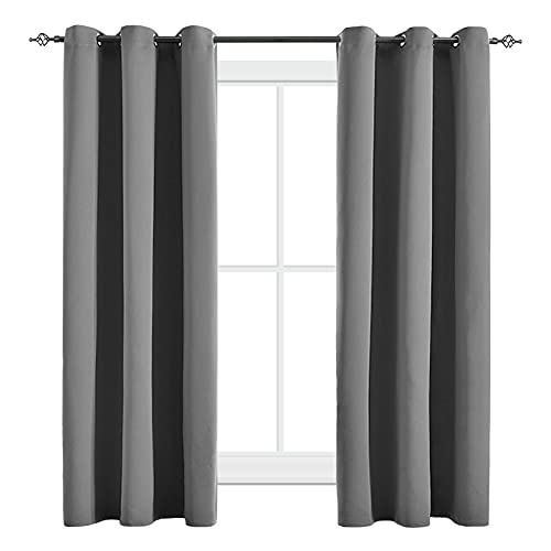JSFLY Blackout Curtains for Bedroom 2 Panels 42 W x 54 L Long Dark Gray - Thermal Insulated Light Blocking Room Darkening Curtains Solid Grommet Window Drapes for Living room
