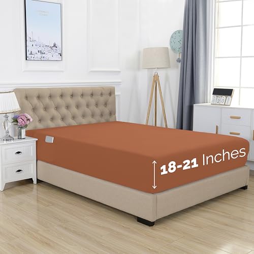 Elegant Comfort 1500 Premium Hotel Quality 18-21 Inches Deep - Extra Deep Pocket Single Fitted Sheet for High Mattress, Luxury and Softest, Smart Pocket - Wrinkle Free, Twin/Twin XL, Coral