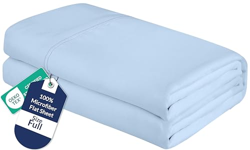 Royale Linens Full Flat Sheet - Ultra Soft Brushed 1800 Microfiber Flat Sheets Only - Wrinkle Free & Stain Resistant - Hotel Quality Top Sheet for Bed (Full, Lake Blue)