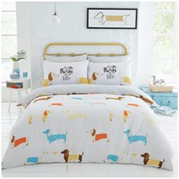 GC GAVENO CAVAILIA Dachshund Sausage Dog Duvet Cover Set, Premium Animal Printed Reversible Quilt Bedding, Polycotton, Mustard, Double