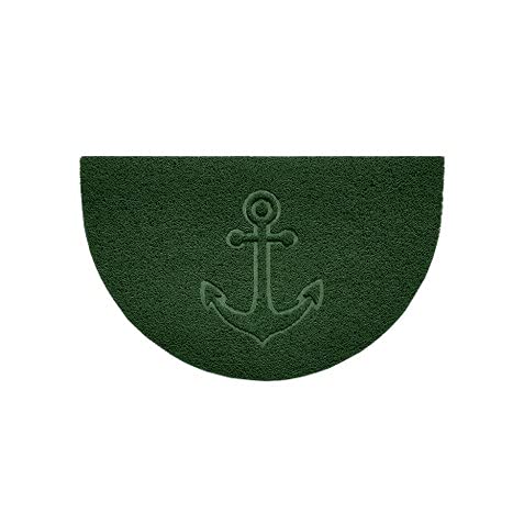 Nicoman Embossed Halfmoon Half Circle Door Mat Dirt-Trapper Jet-Washable Doormat 70x44cm (Green, ANCHOR Shape) - Use on Carpet ONLY