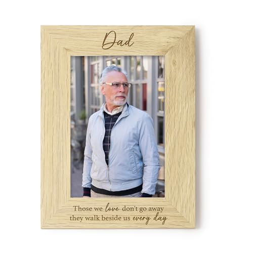 "eBuyGB Dad Memorial Photo Frame, In Loving Memory Wooden Picture Frame, Engraved Remembrance Keepsake, Loved One Sympathy Gift, 4""x6"", Brown"