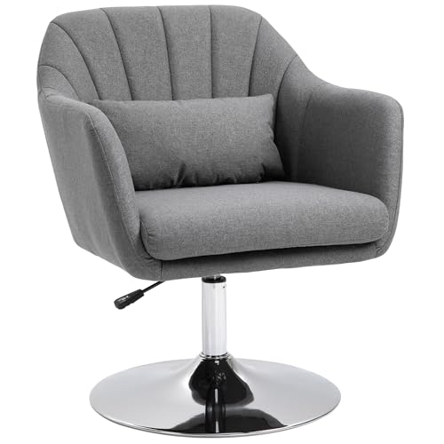 HOMCOM Swivel Accent Chair, Linen Fabric Tub Vanity Chair, Dark Grey
