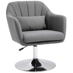 HOMCOM Swivel Accent Chair, Linen Fabric Tub Vanity Chair, Dark Grey