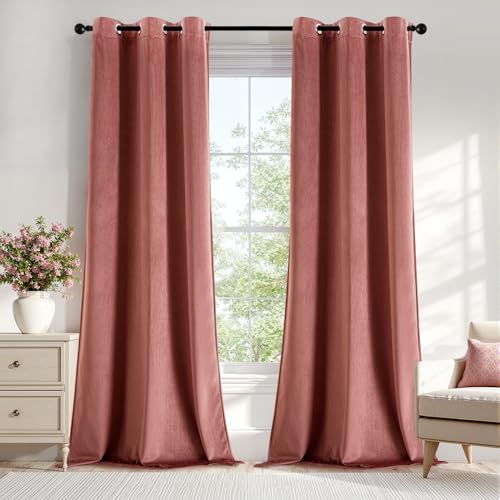 Dusty Rose Pink Velvet Curtains 84 Inches Long Blackout Thermal Insulated Soundproof Curtain Privacy Room Darkening Curtains Grommet Window Drapes for Bedroom Living Room 42 x 84 Inch Set of 2