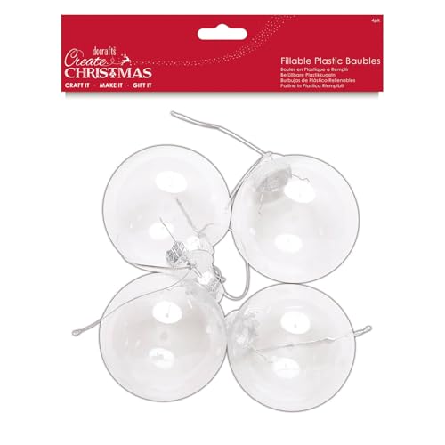 Create Christmas Plastic Clear Fillable Baubles 4 Pieces 8cm, Craft, Decoration, Holidays, Tree Hanging, Seasonal Ornaments