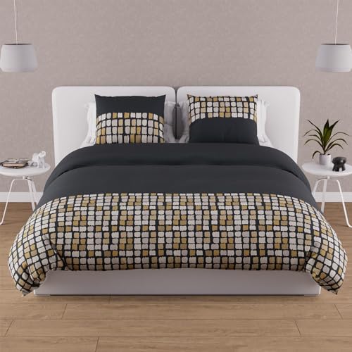 Soleil d'ocre Duvet Cover + 2 Pillowcases, Cotton, Gray, 220 x 240 cm