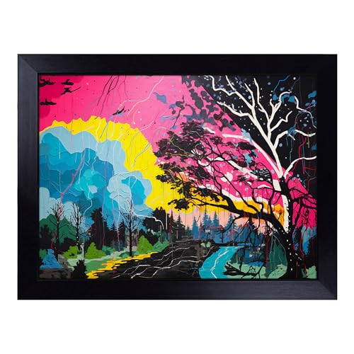 Lap Tray with Bean Bag Cushion, Thunderstorm Pop Art - Handmade in the UK, Raised Wooden Edge, Padded Cushion, Heat-Resistant Wipe-Clean Surface, for Meals, Laptops and Crafts