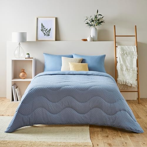 Night Lark Coverless Duvet and Pillowcase Set, Tufted Dots Collection – Coverless Duvet Single 10.5 Tog with Advanced Smartfil® Fibre, Machine Washable, Hypoallergenic – Dusk Blue, Single Bed Size